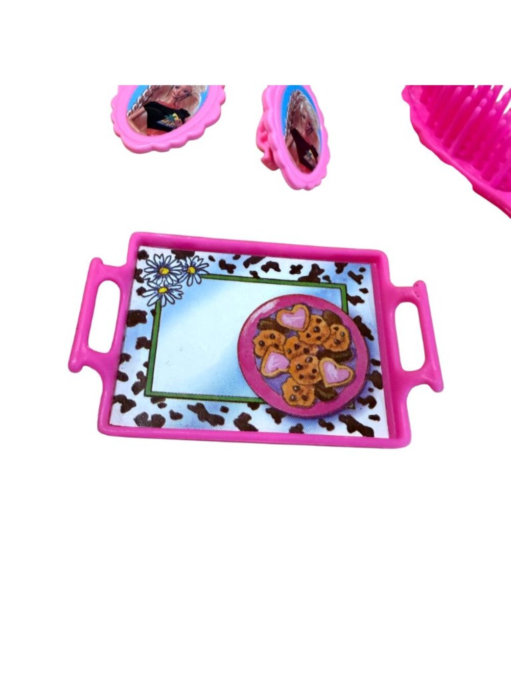 Barbie 1983 Mattel Tray Hairbrush Earring Clips Pink Doll Accessories Vintage - Picture 2 of 5